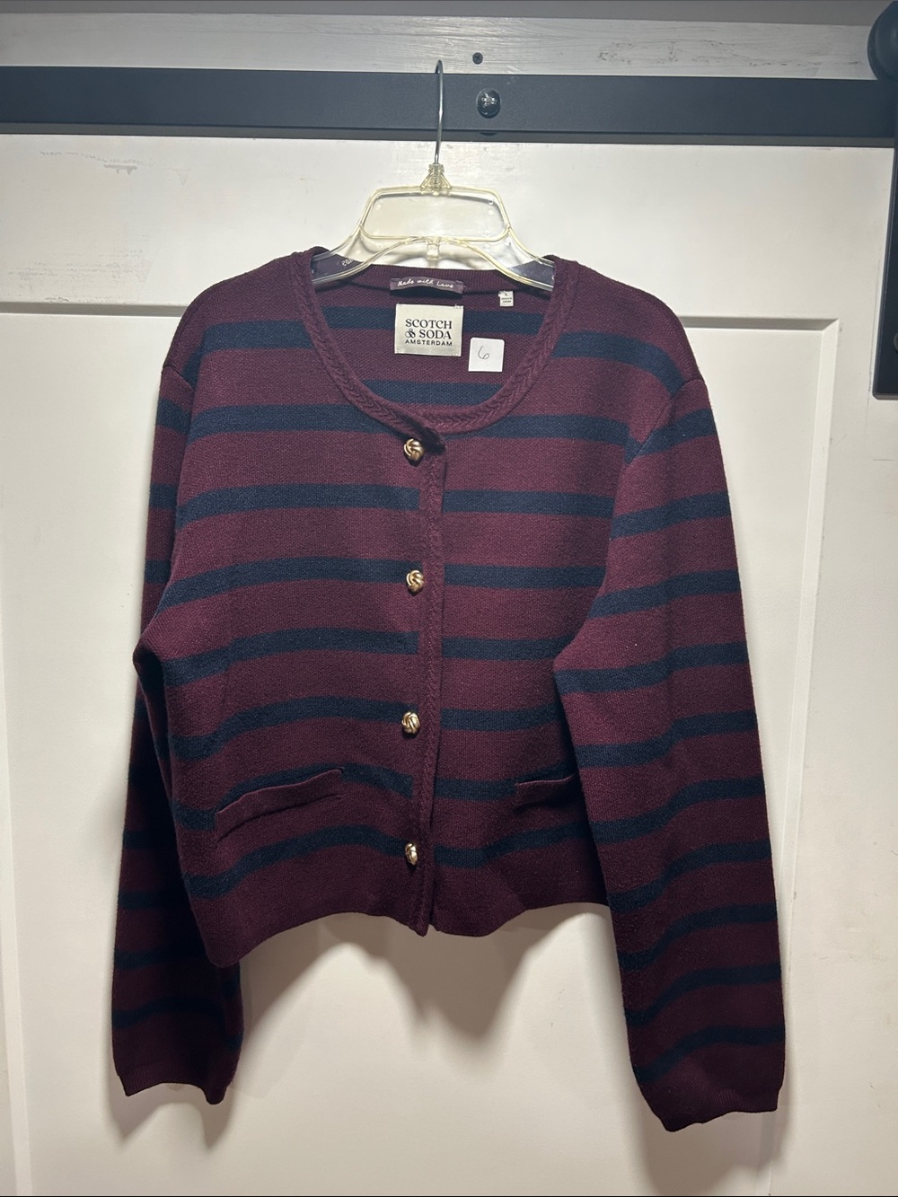 Scotch & Soda Burgundy and Navy Stripe Button Cardigan
